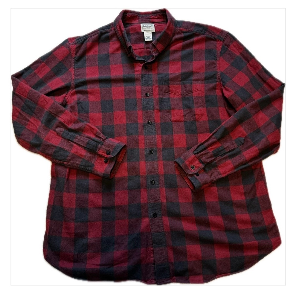 L.L. Bean Men's Red and Black Checkered Shirt